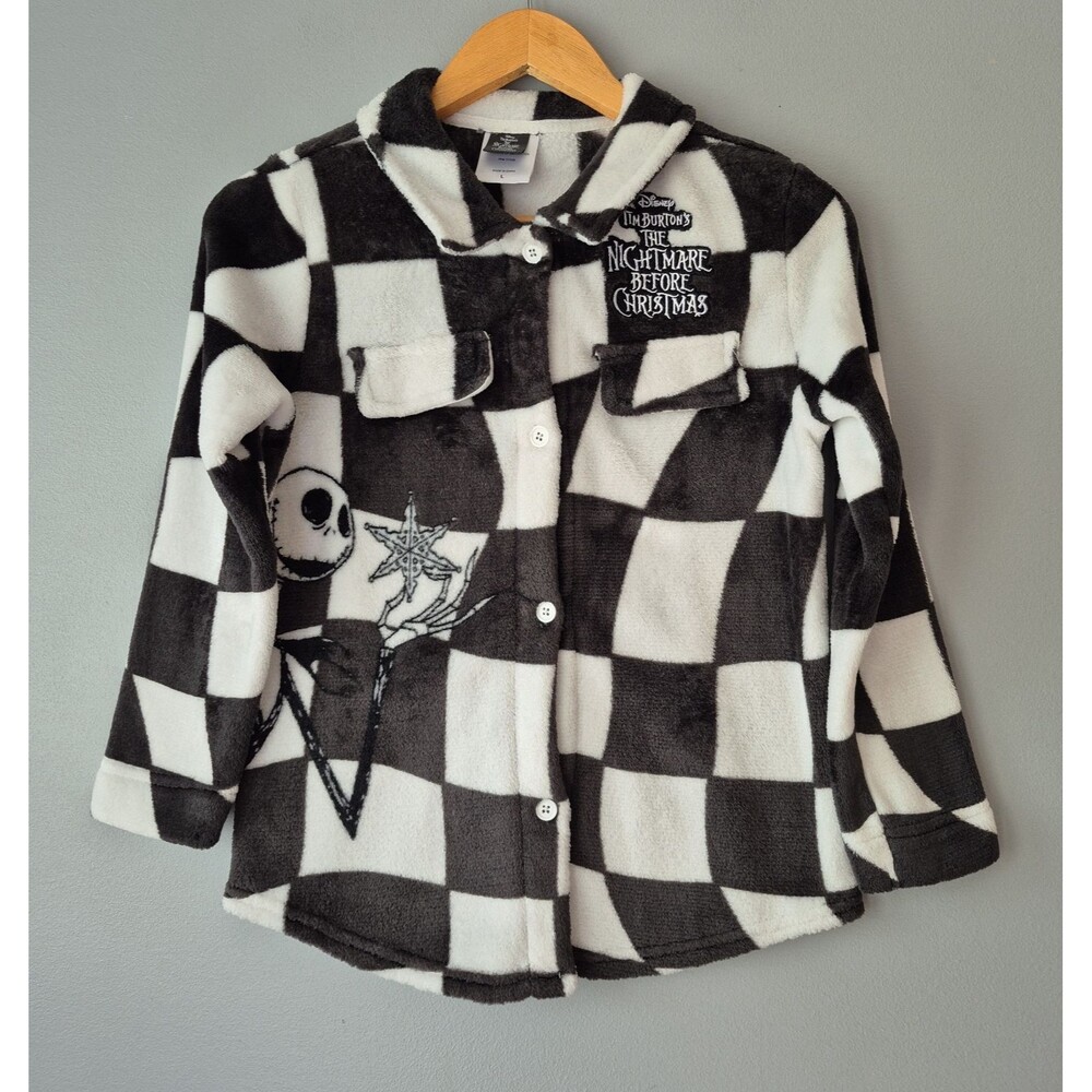 Nightmare Before Christmas Black White Long Sleeve Button Up Top Kids Large